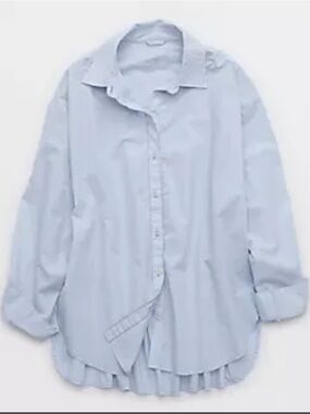 Aerie “Good Day Coverup Button Down Shirt” Blue White Stripe Oversized Size XS
